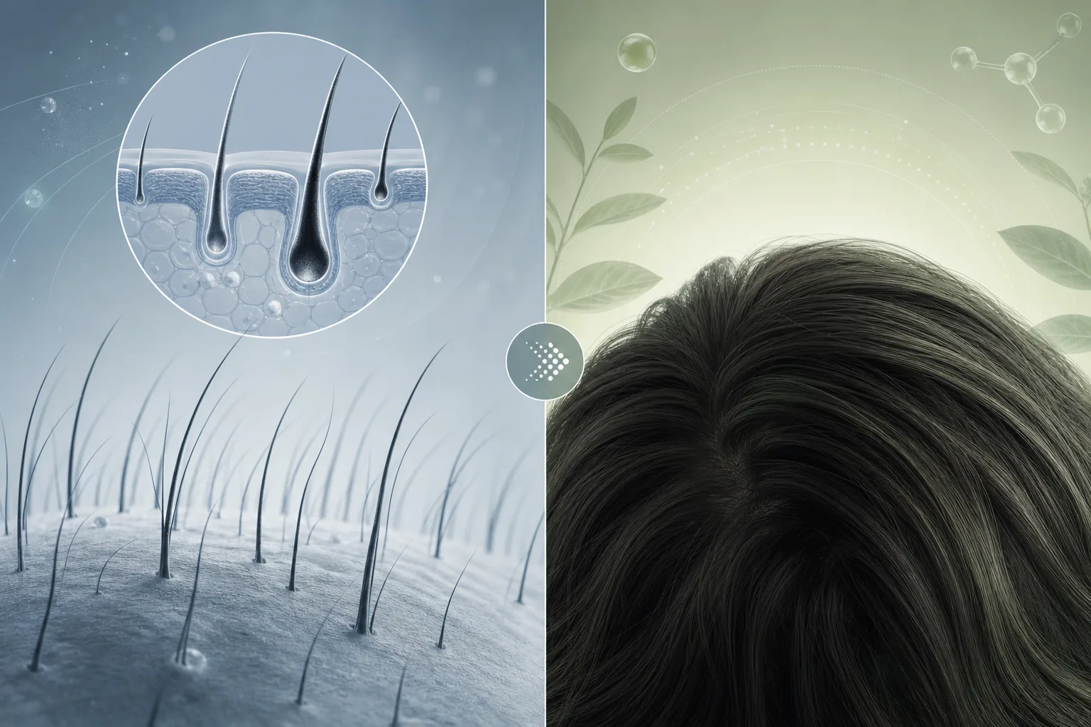 Abstract hair density comparison concept in editorial style